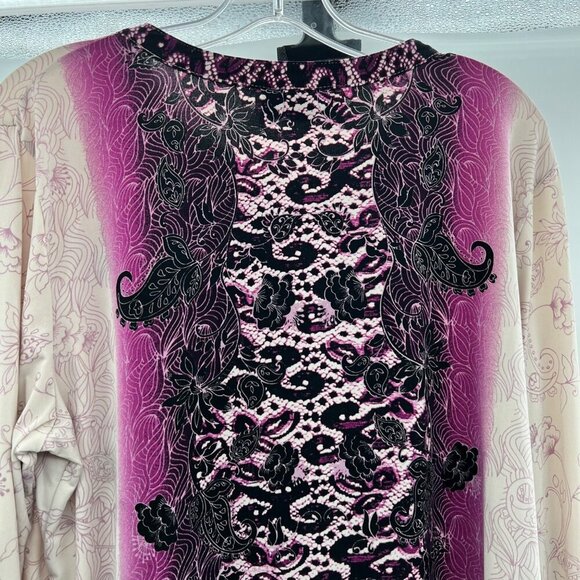 Dana Buchman Women's Floral Button Up Top Long Roll Tab Sleeve Size Medium - Picture 6 of 9